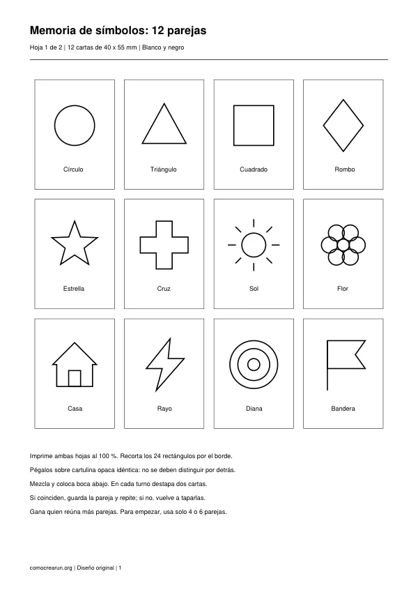 Primera página del PDF: Juego de memoria de 12 parejas